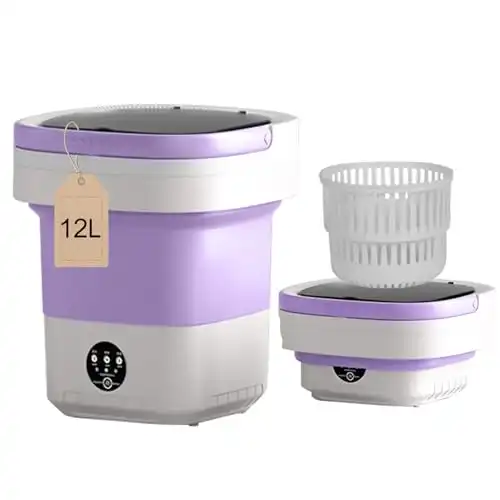 Portable washing machine,12L Upgraded With Spin Basket,Foldable Mini Washing Machine Small Washer for Baby Clothes, Underwear or Small Items, Apartment, Dorm,RV Travel laundry.(Purple)